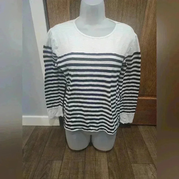St John's Bay Round Neck Long Sleeve Shirt - Striped Black/White Women's Size L - Picture 1 of 7